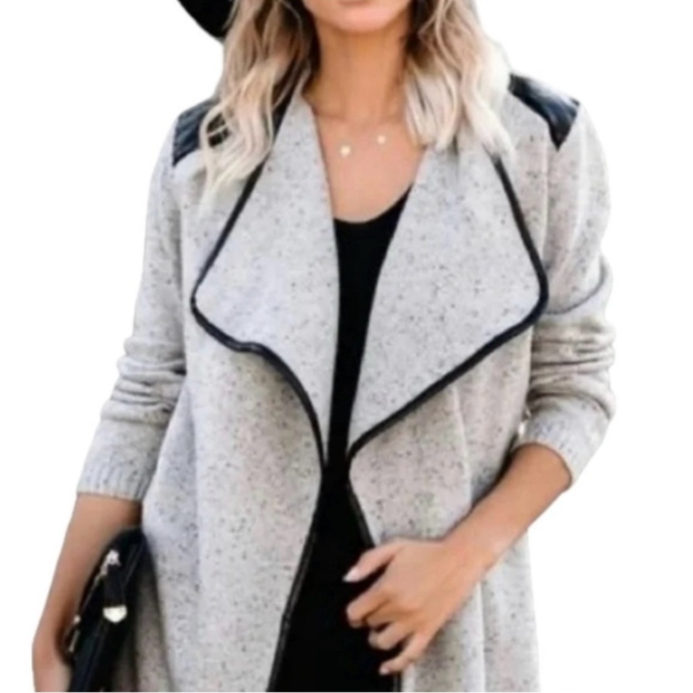 NEW Vici Seattle Faux Leather Contrast Knit Jacket
